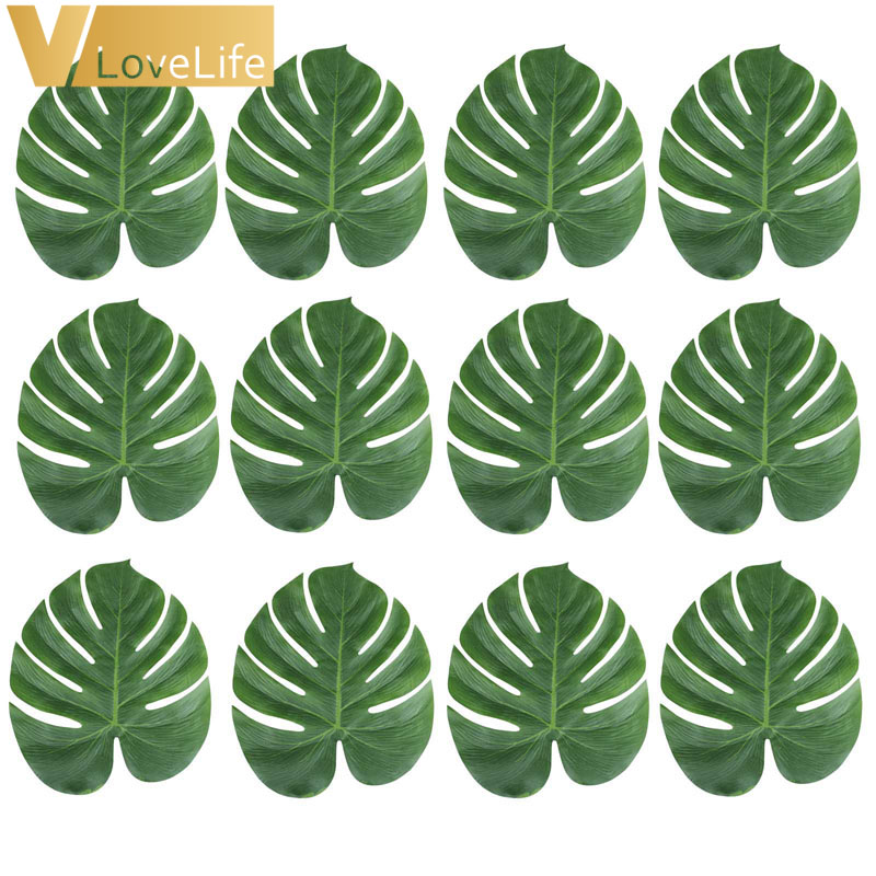 12pcs ΰ      ȥ Ͽ  ׸ Ƽ  Ȩ  18cm x 20cm/12pcs Artificial Leaf  Tropical Palm Leaves Simulation Leaf for Wedding Hawaiian Luau T